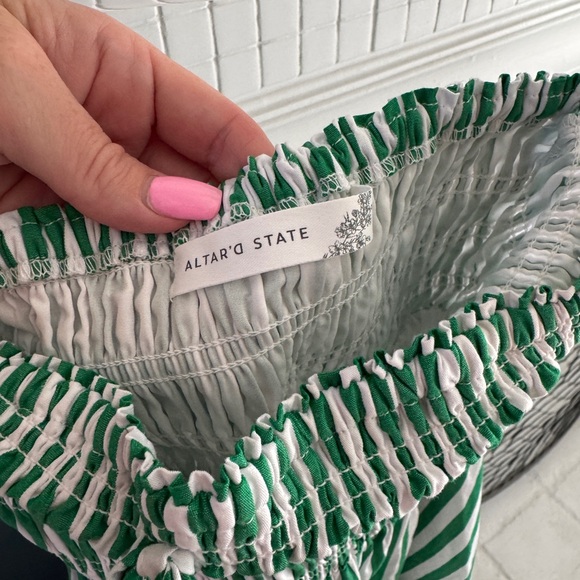 Altar'd State Green and White Gathered Skirt - Picture 4 of 5